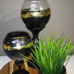 Gold/Black Fishbowl Candle Holders|Candle Holders